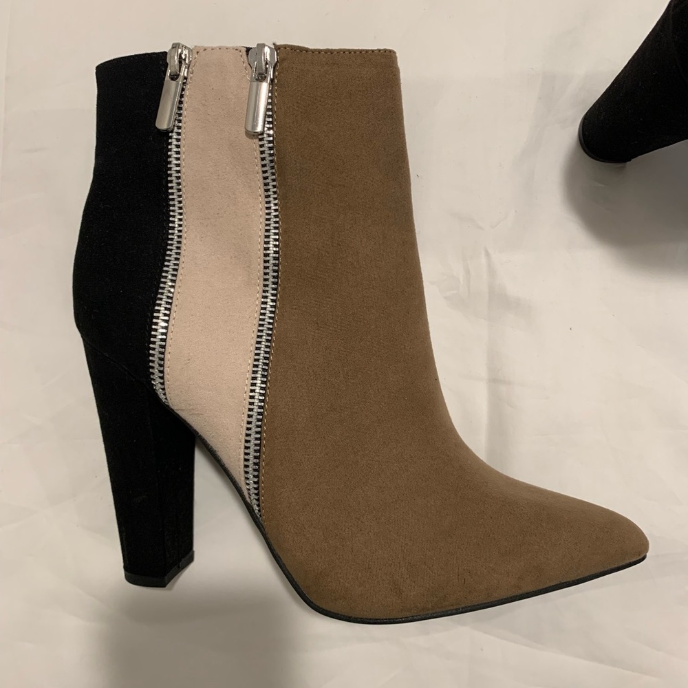 Justfab Womens Ankle Booties Brown Beige Black Color Block Boot Size 9.5